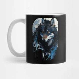 Wolf Howling at the Full Moon in Ink Painting Style Mug